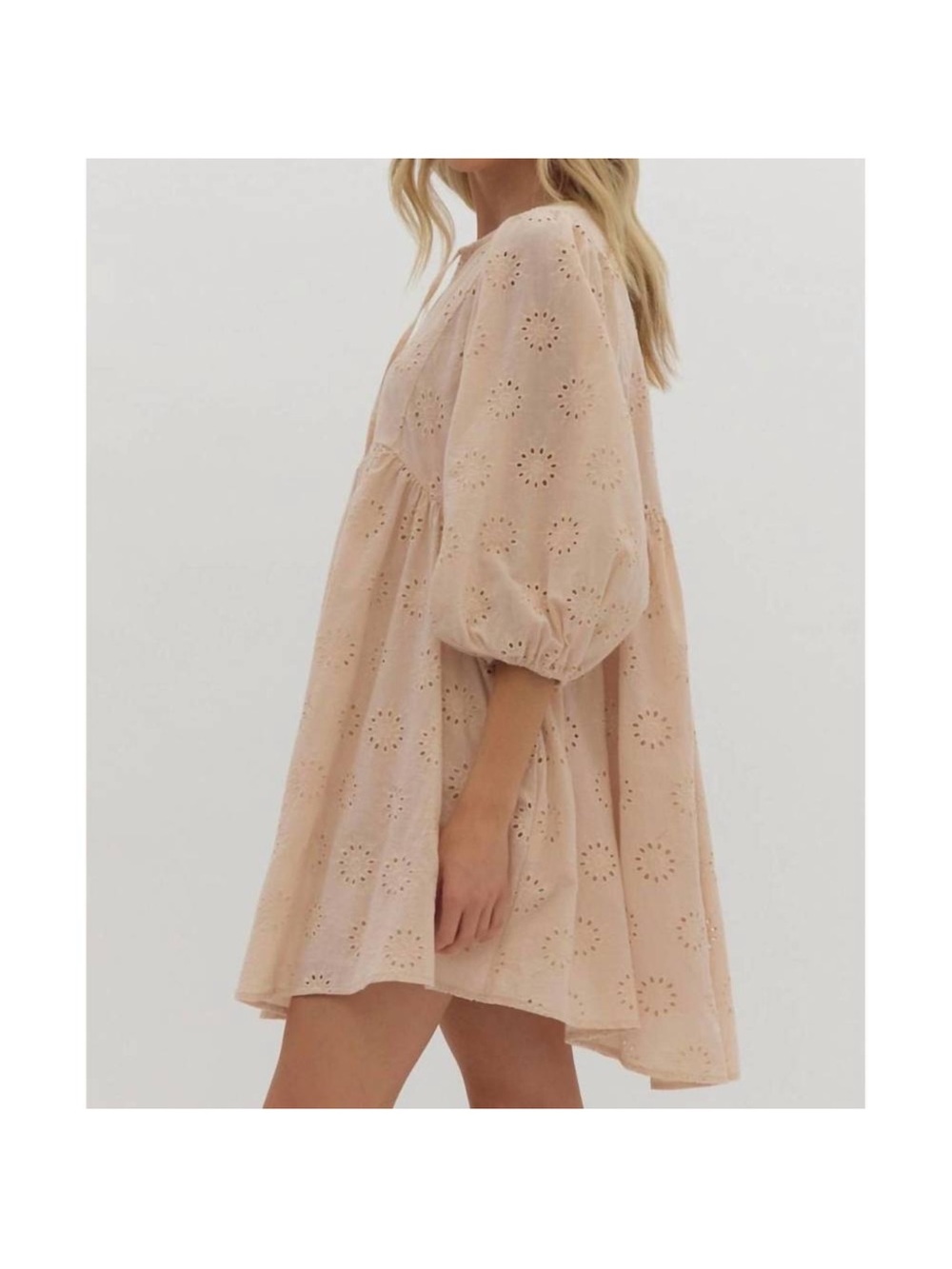 Entro Eyelet Babydoll Mini Dress in Blush - Picture 3 of 13